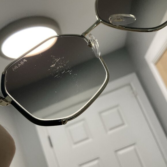 PRADA SPR52W 59 - 17 Gold Black Geometric Sunglasses Frame Only Scratched Lenses